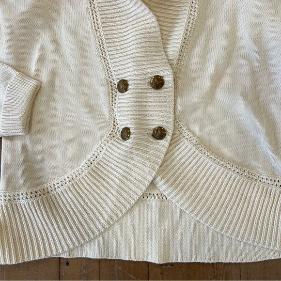 Lauren Ralph Lauren Cream Cowl Neck Metal Button Front Cardigan Sweater Medium - Picture 3 of 8
